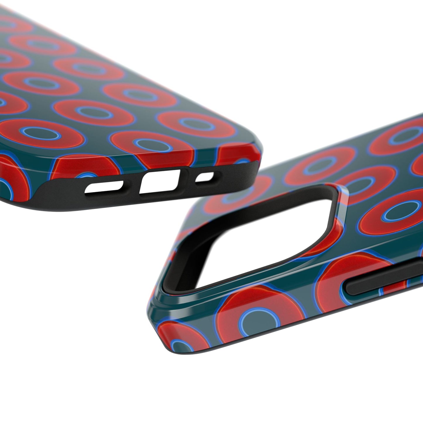 Impact-Resistant Lumpy Donut Case - red vivid donut print w/midnight green background