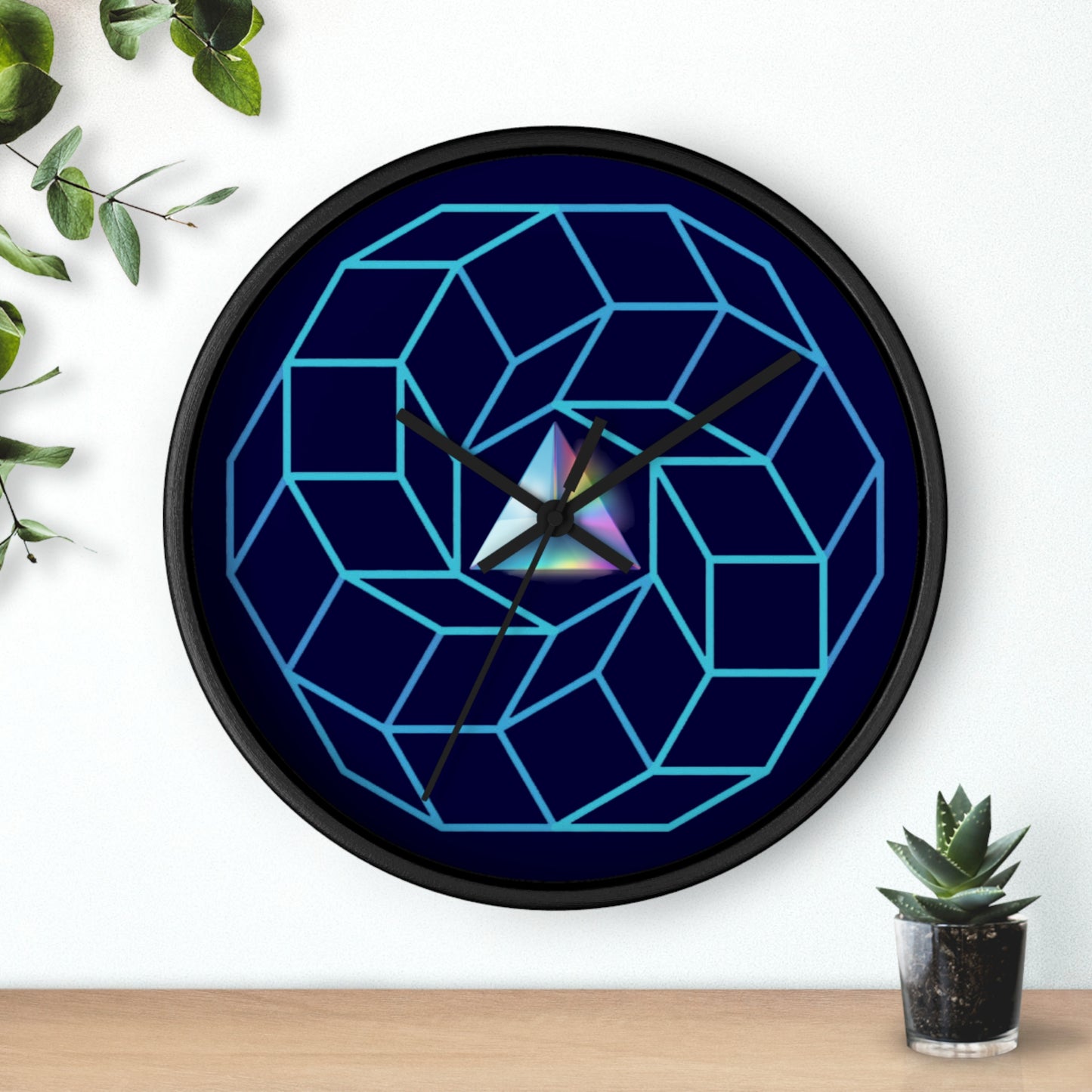 Lumpy Wall Clock - "See You on the Other Side of the Donut" blue cubed donut donut w/midnight blue background