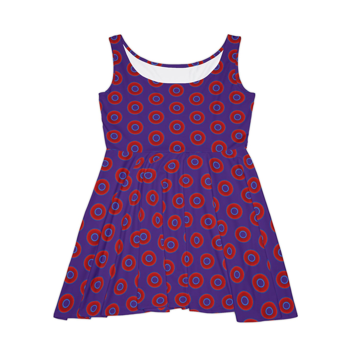 Women's Skater Donut Dress - vivid red donut print w/purple background