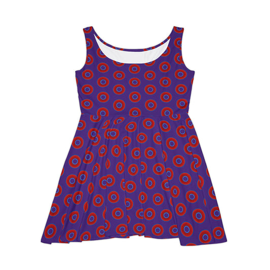 Women's Skater Donut Dress - vivid red donut print w/purple background
