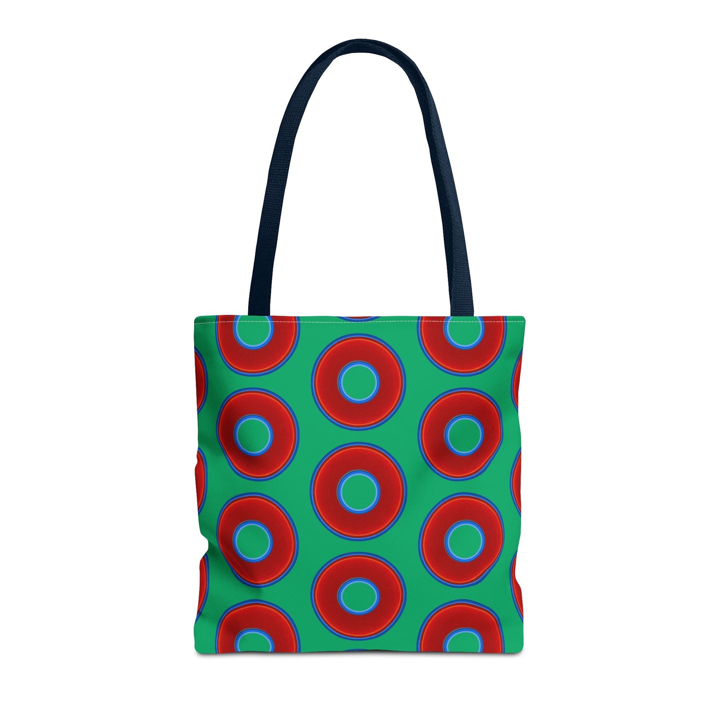 Lumpy Beach/Tote Bag - red vivid donuts w/jade green background