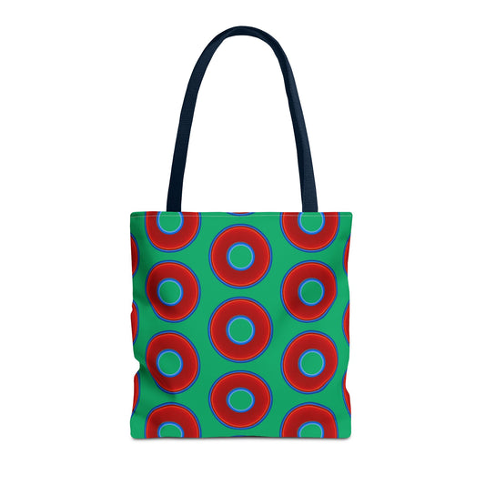 Lumpy Beach/Tote Bag - red vivid donuts w/jade green background