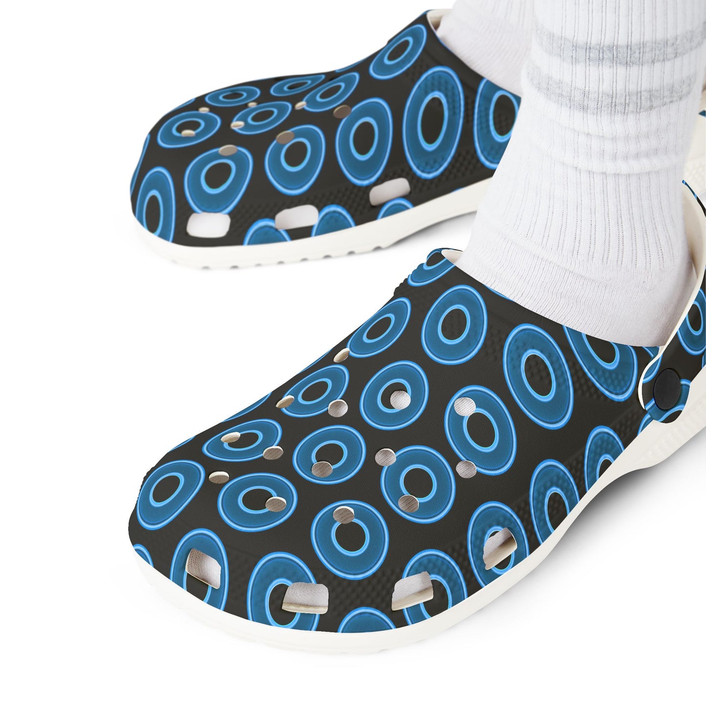 Spatchcocks - donut slip-on shoes - blue rustic donuts w/black background [unisex]