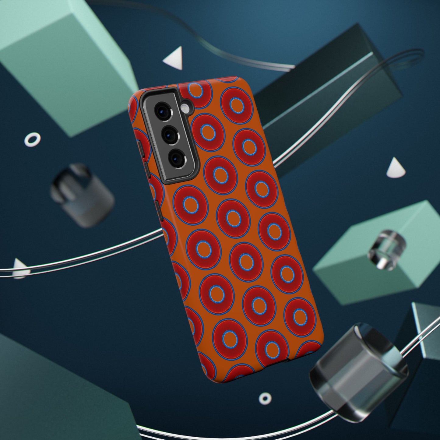 Impact-Resistant Lumpy Donut Case - red vivid donut print w/dark orange background