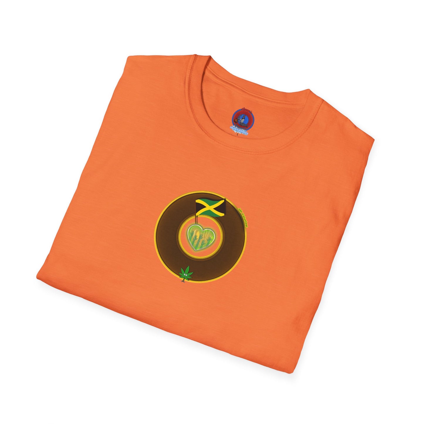 Classic Donut Tee - Unisex Soft-Style - "Jah Volunteers Protect Jah Love... and donuts!" - vivid brown/gold donut