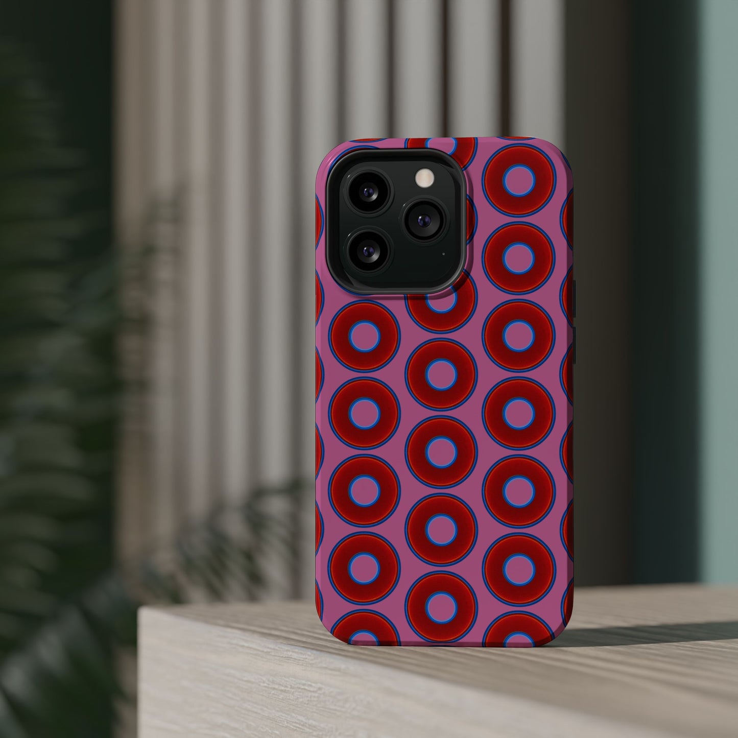 Magnetic Tough Donut Case - red vivid donut print w/pink background
