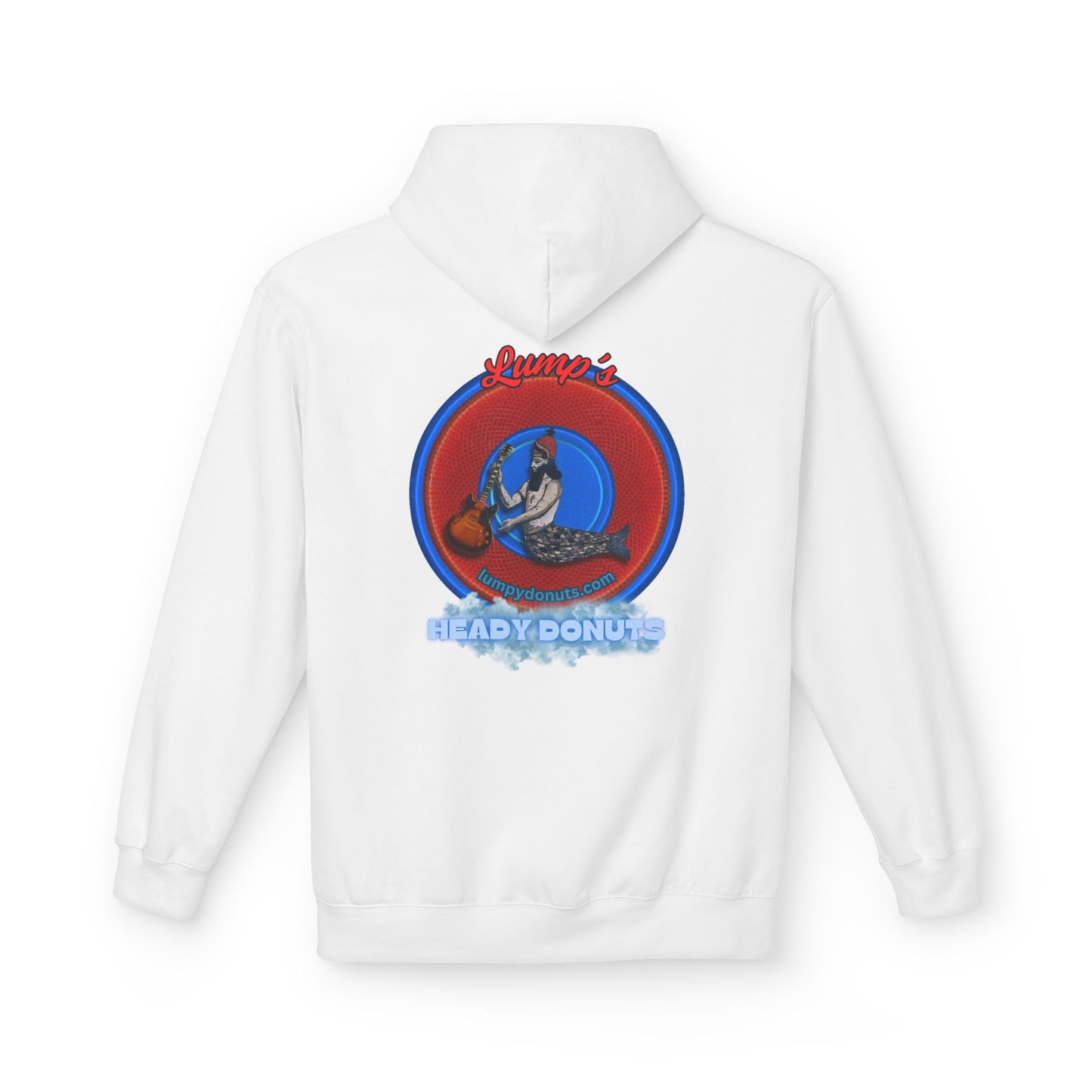 Unisex Fleece Hoodie - [Midweight Soft-style] - "Lump's Heady Logo" - w/rustic red donuts