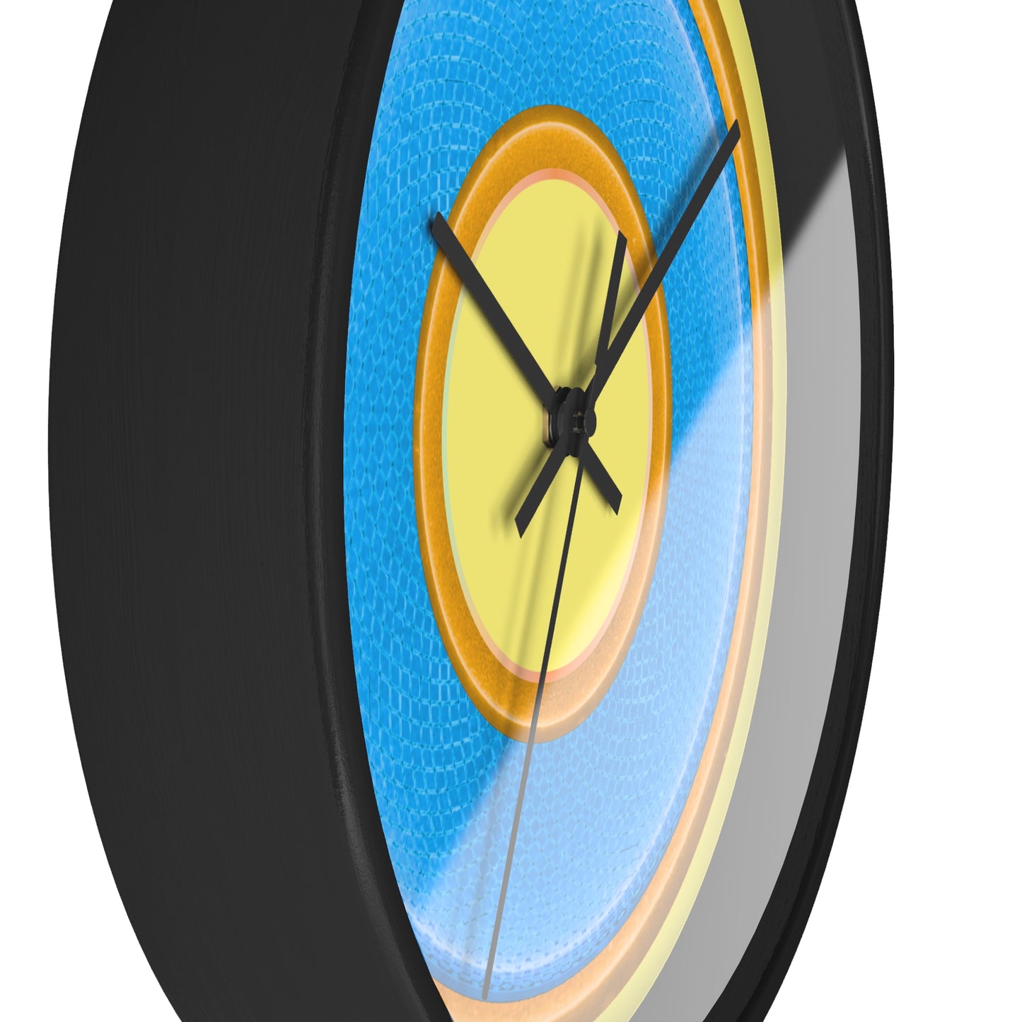 Lumpy Wall Clock - light blue rustic donut w/yellow edging - variant 2 w/yellow background