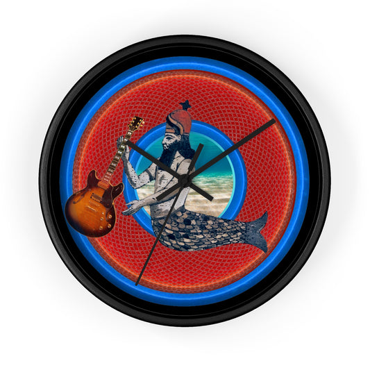 Lumpy Wall Clock - "Doggone Dagon Donut Clock" - variant 4 - rustic red/blue donut w/black background