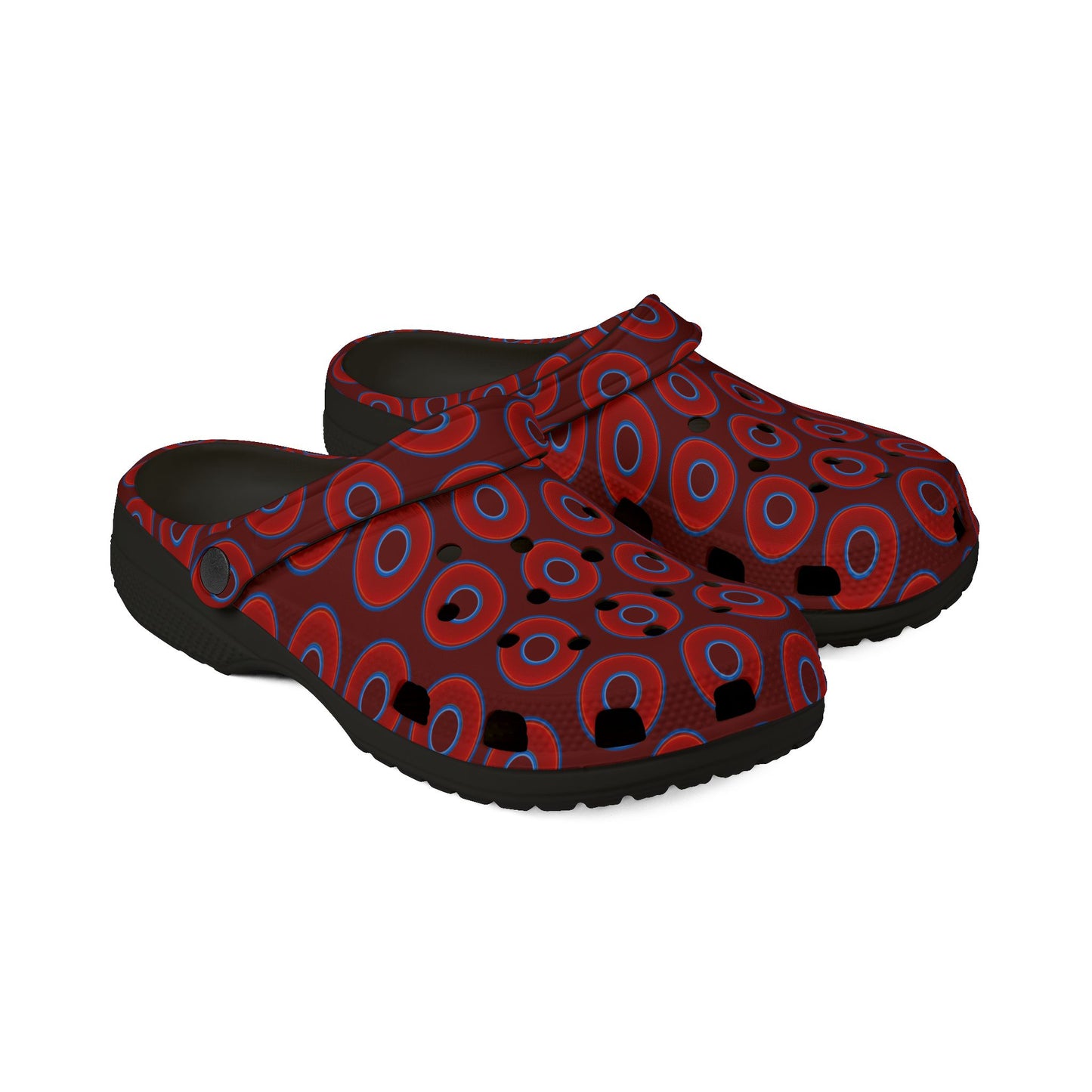 Spatchcocks - donut slip-on shoes - vivid red donuts w/dark red background [unisex]