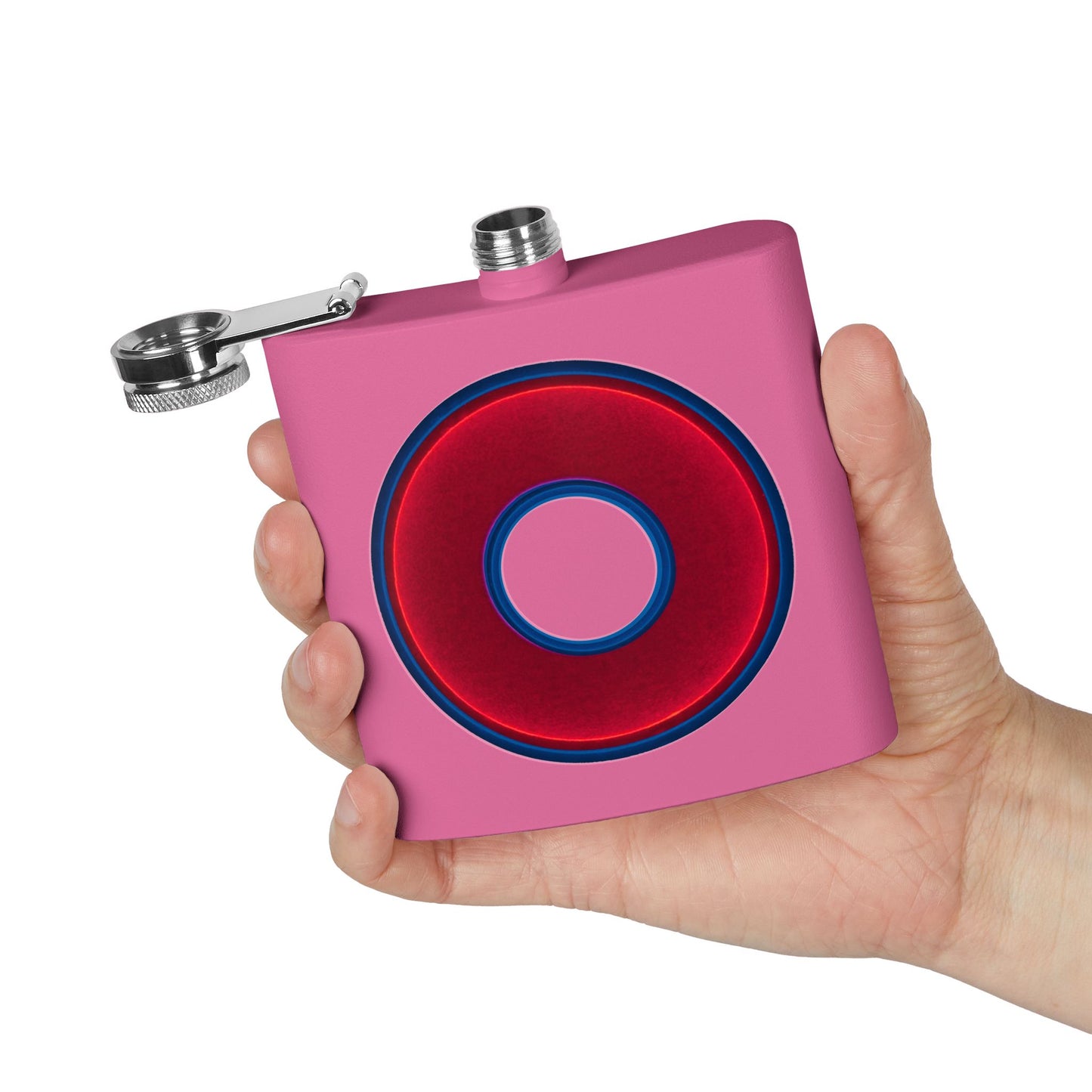 Lump's Donut Flask 6 oz - Vivid red/dark blue donut - [*w/your choice of 8 backgrounds]
