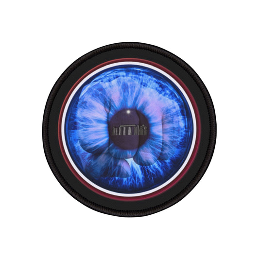 Iron-On Donut Patch - "Wilson's Eyesore of a Donut  " - vivid blue/red idonut - variant 3