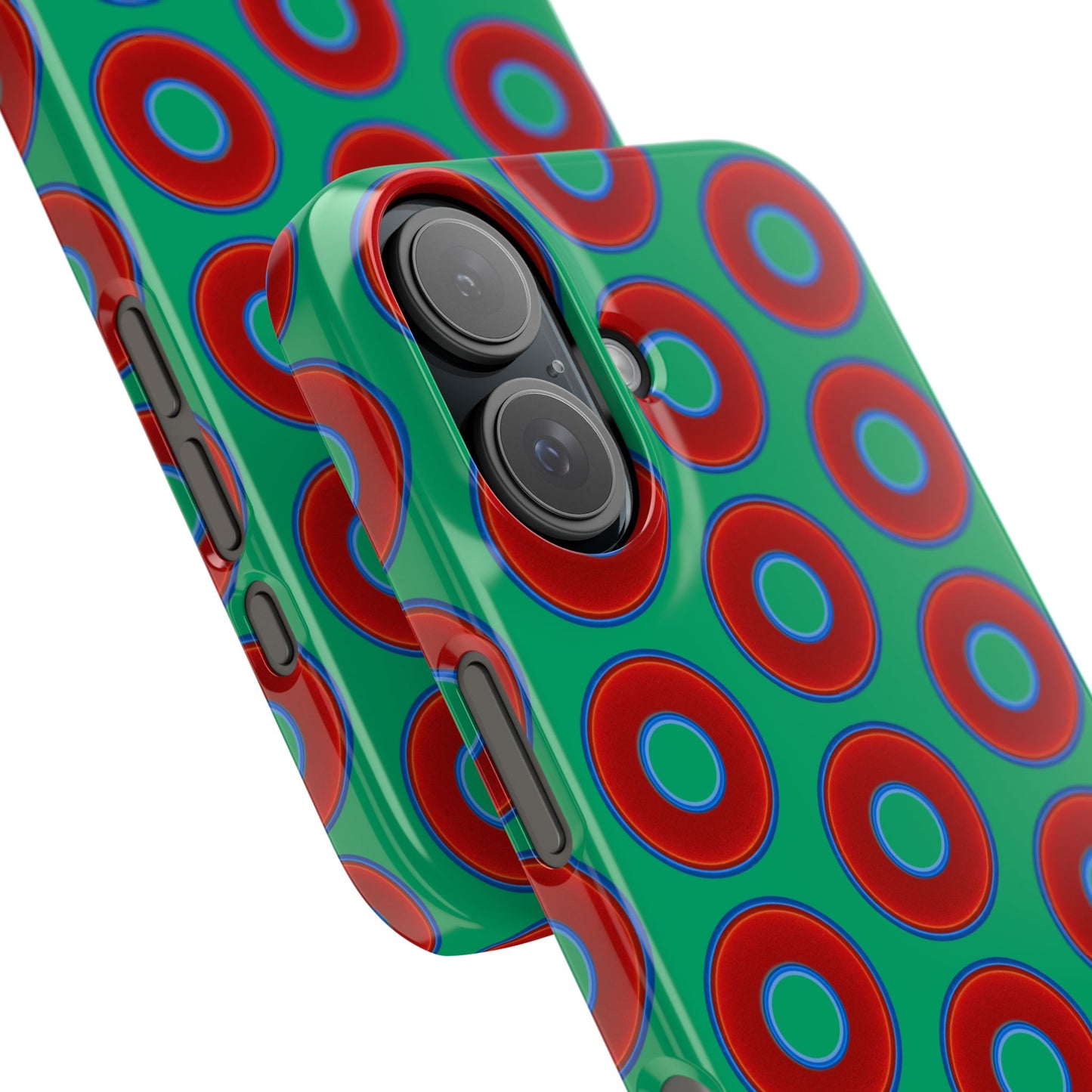 Lumpy Donut Snap Case - red vivid donut print w/jade green background