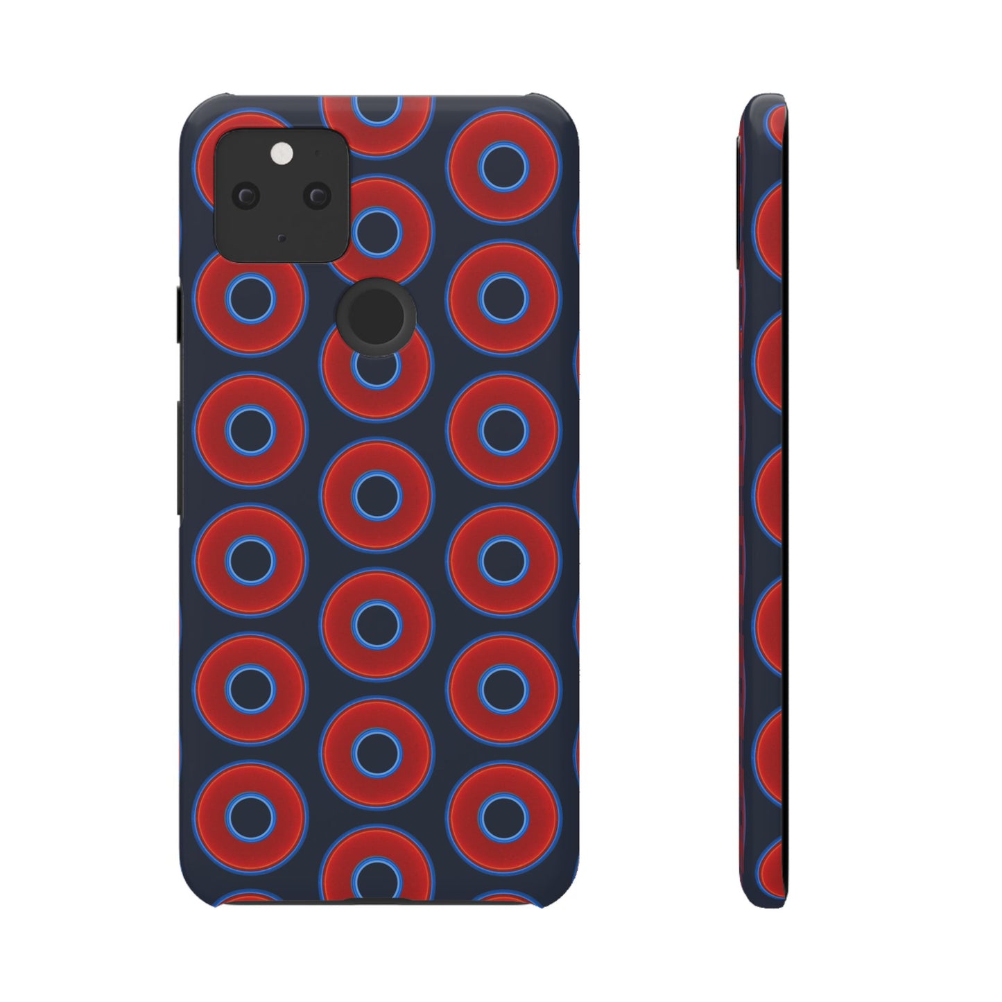 Lumpy Donut Snap Case - red vivid donut print w/midnight teal blue background