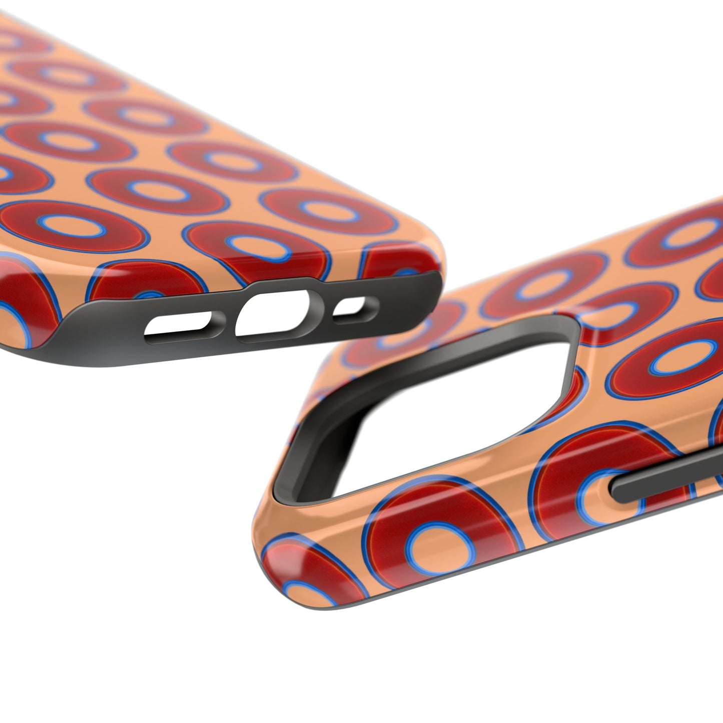 Impact-Resistant Lumpy Donut Case - red vivid donut print w/peach background