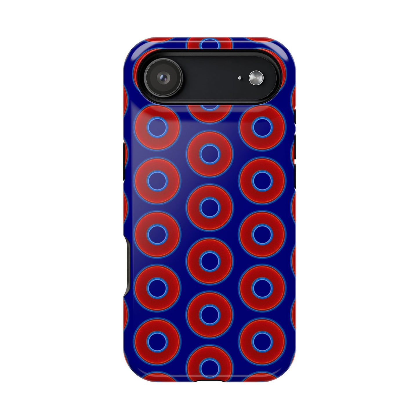 Impact-Resistant Lumpy Donut Case - red vivid donut print w/vivid navy background
