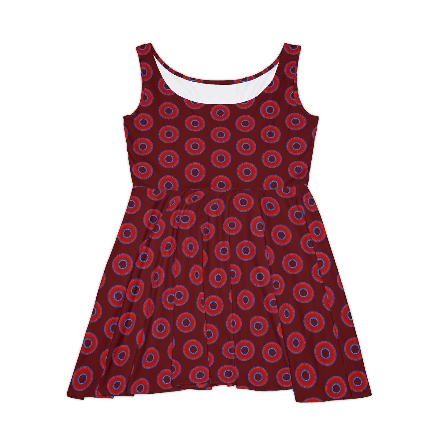 Women's Skater Donut Dress - vivid red donut print w/dark red background
