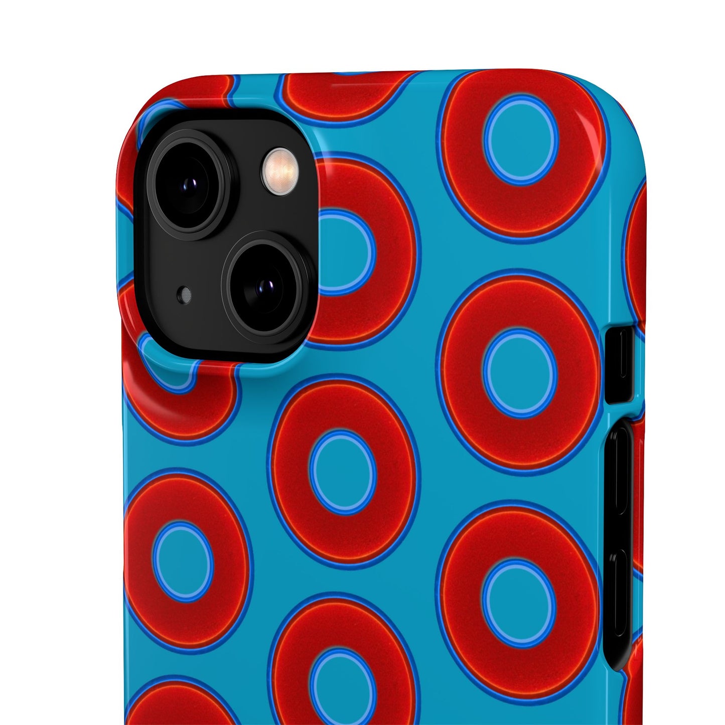 Lumpy Donut Snap Case - red vivid donut print w/aquamarine blue background