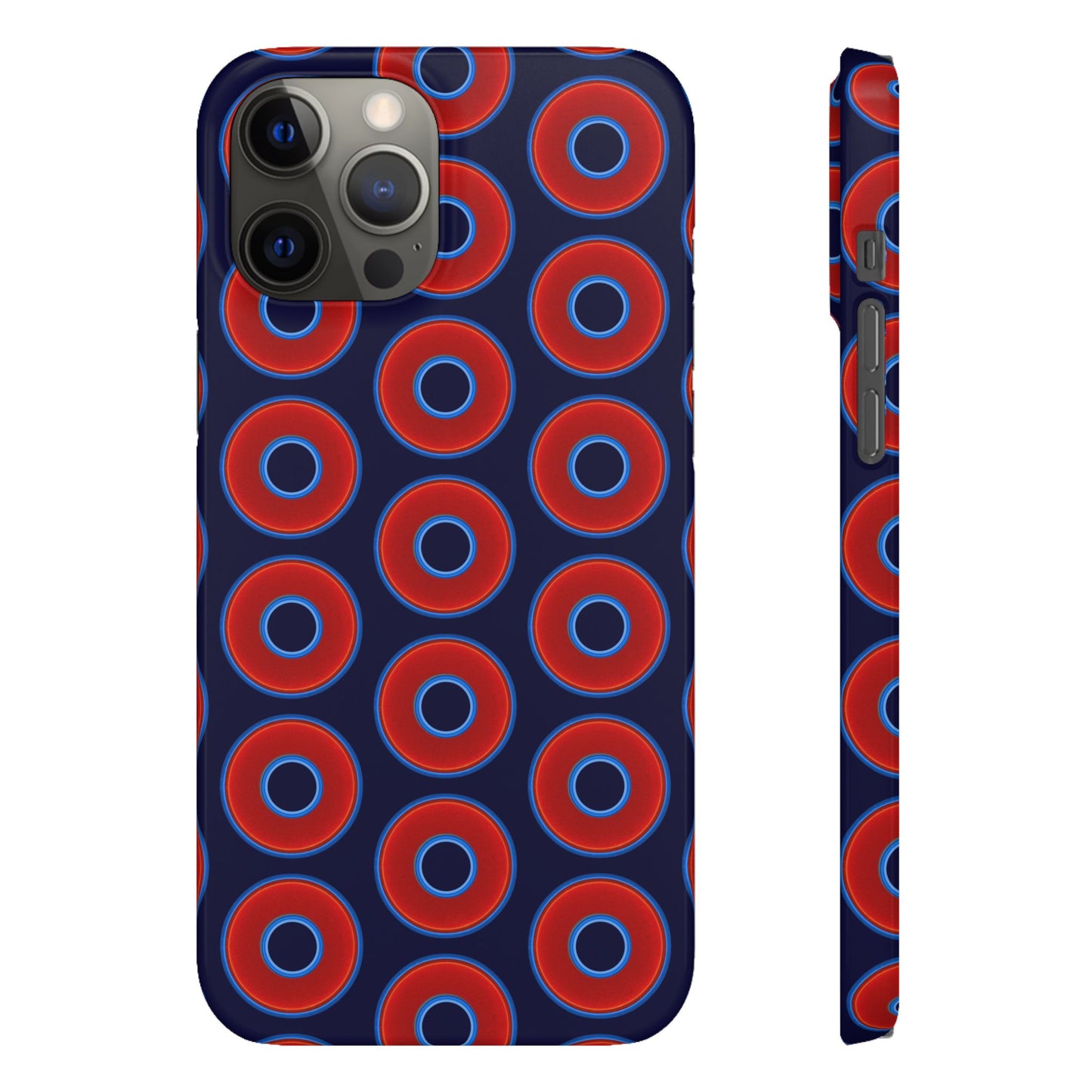Lumpy Donut Snap Case - red vivid donut print w/midnight blue background