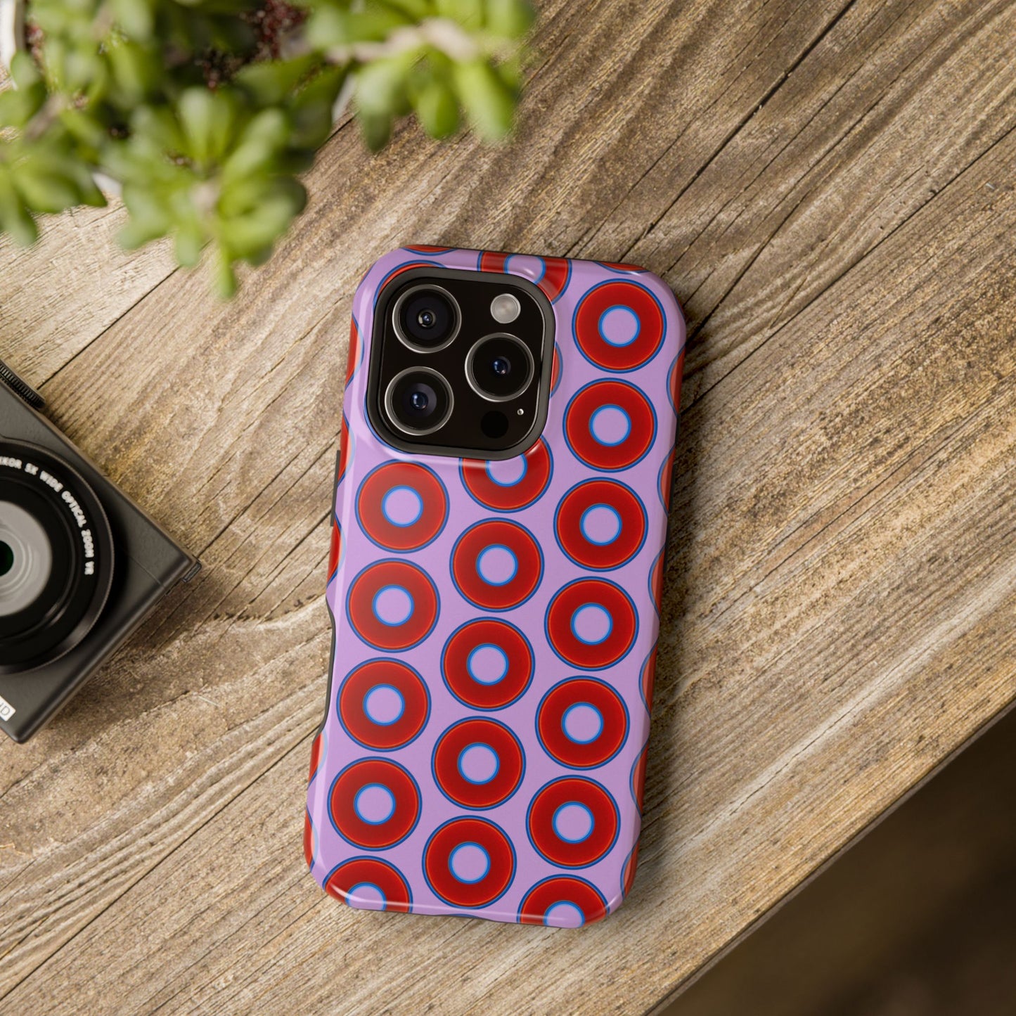 Magnetic Tough Donut Case - red vivid donut print w/wisteria purple background