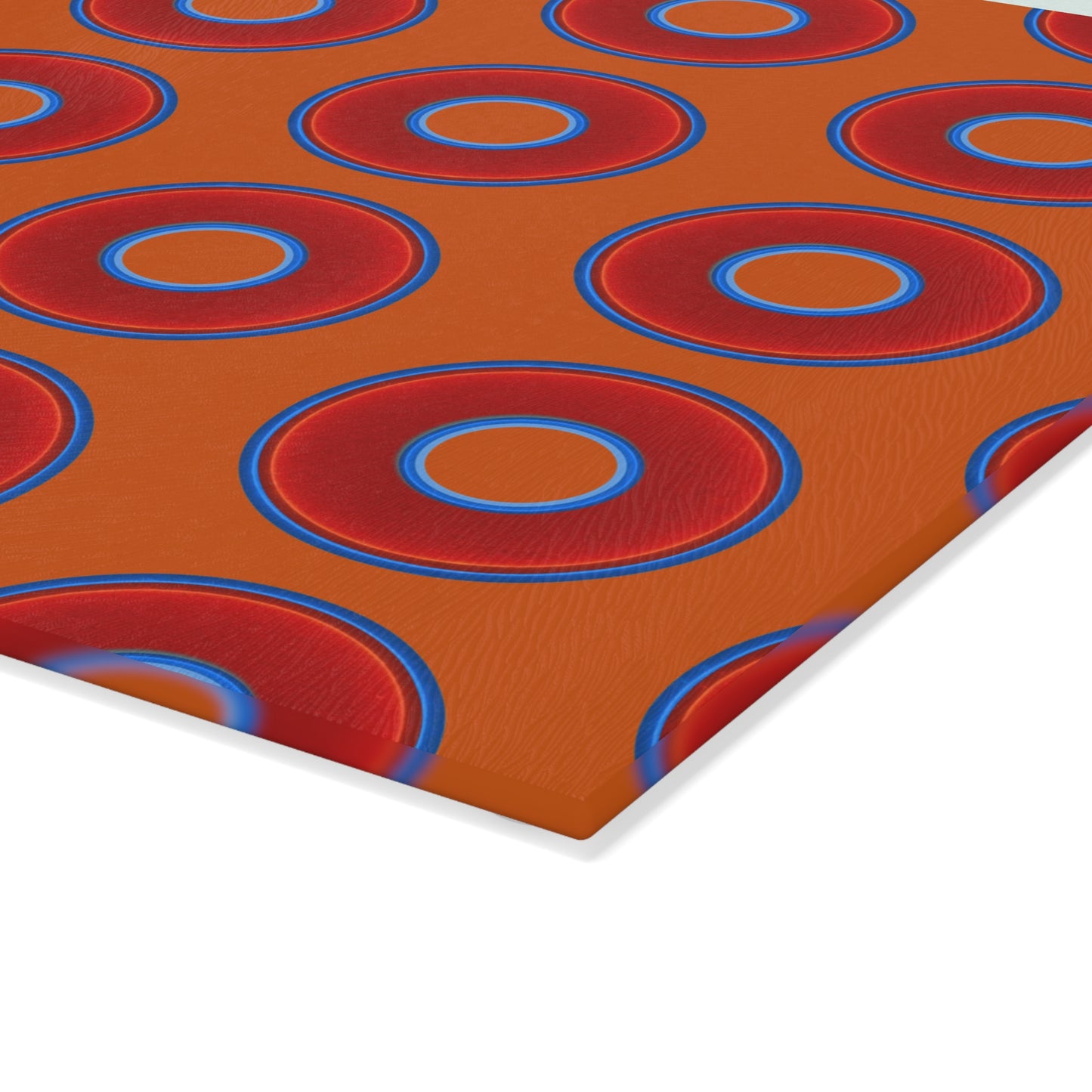 My Friend's Cutting Board - vivid red donuts w/dark orange background