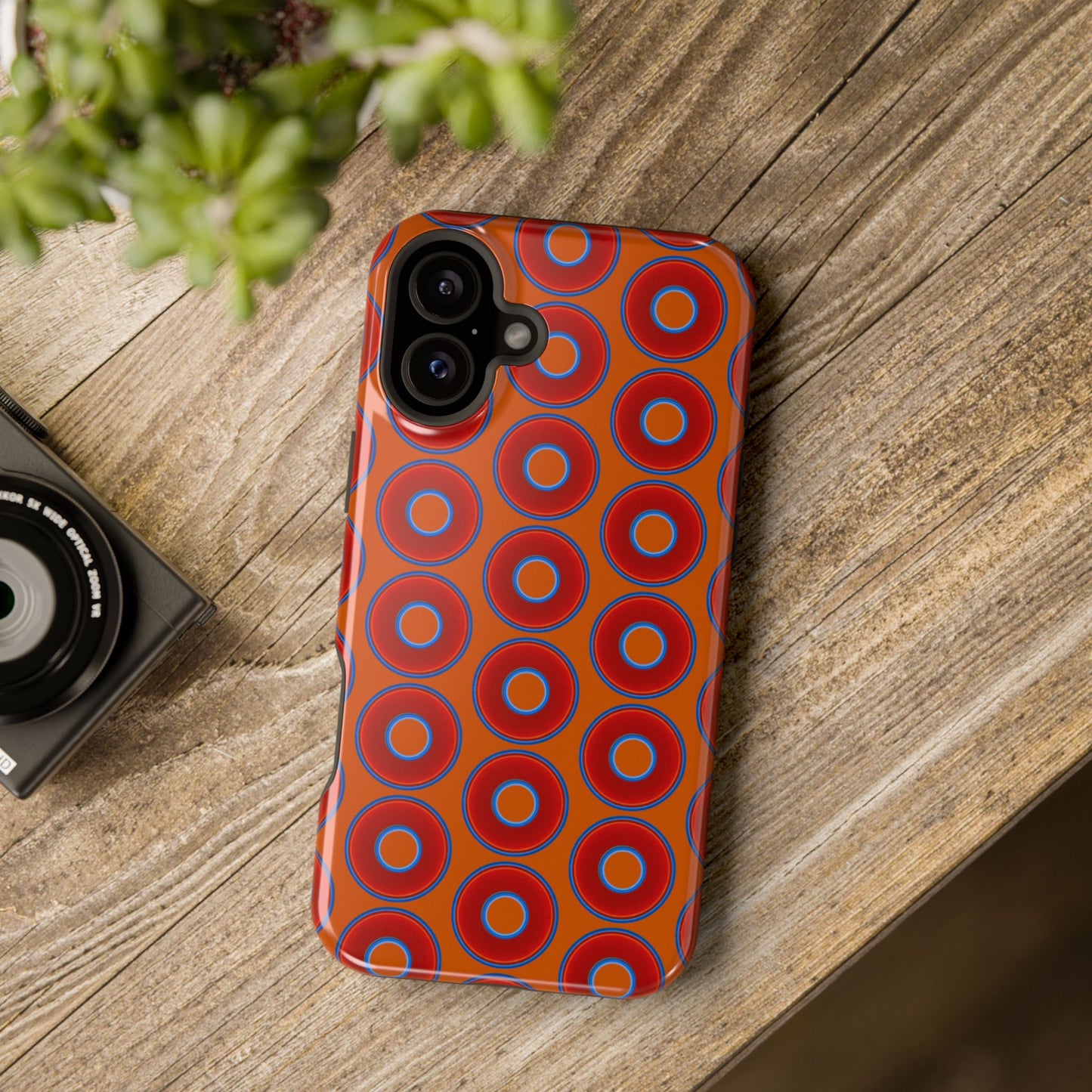 Magnetic Tough Donut Case - red vivid donut print w/dark orange background