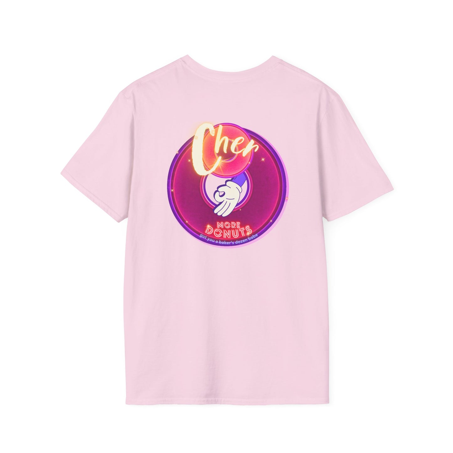 Classic Donut Tee - Unisex Soft-Style - "Cher-ing is Caring" - series 1.0  - variant 1 - magenta donuts [*charitable donut]