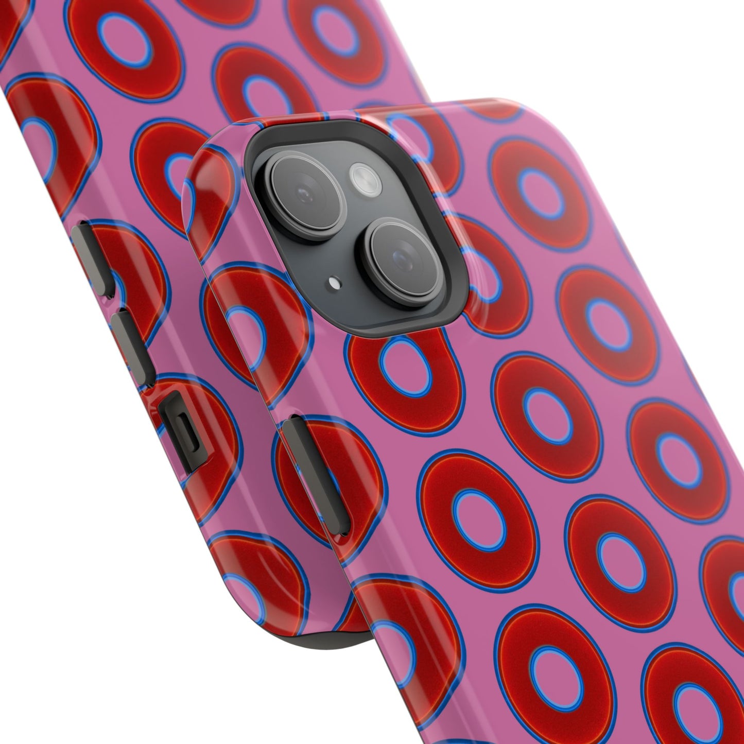 Impact-Resistant Lumpy Donut Case - red vivid donut print w/pink background
