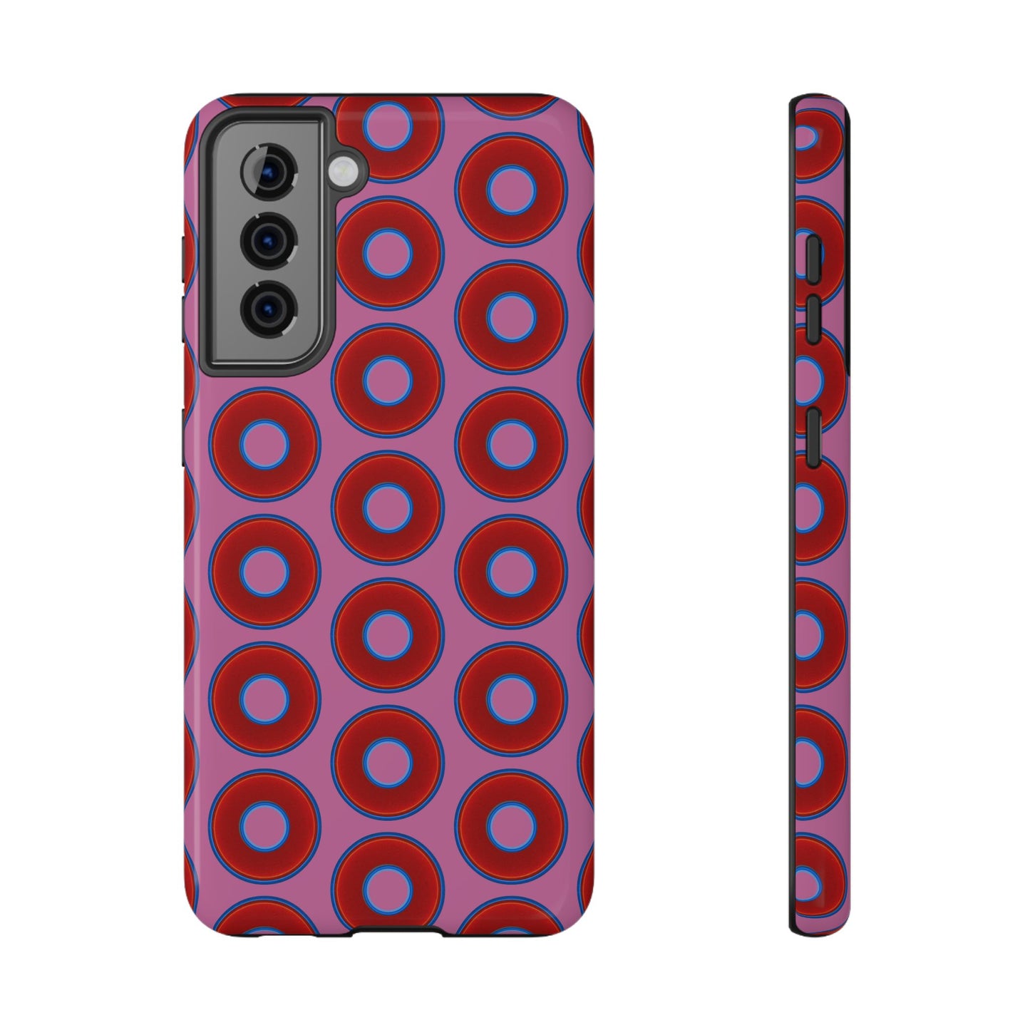 Impact-Resistant Lumpy Donut Case - red vivid donut print w/pink background