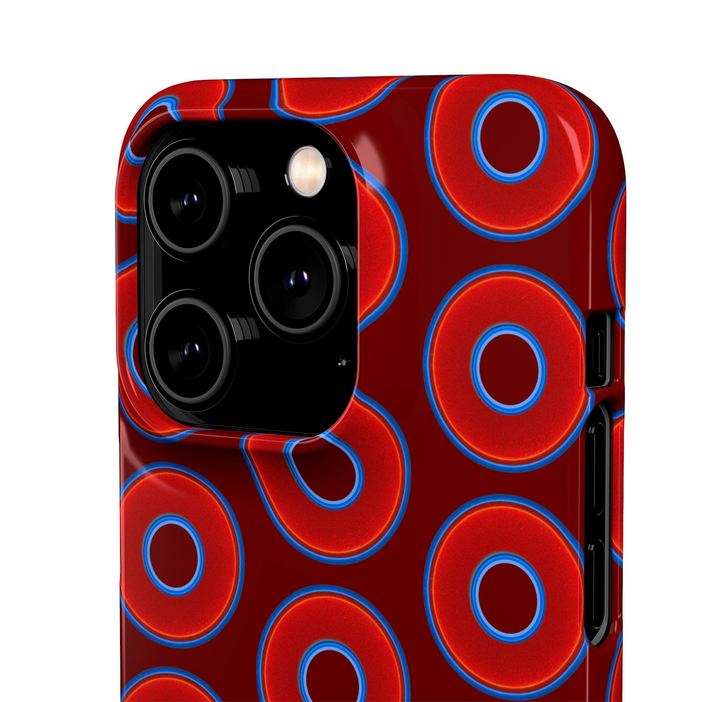 Lumpy Donut Snap Case - red vivid donut print w/dark red background