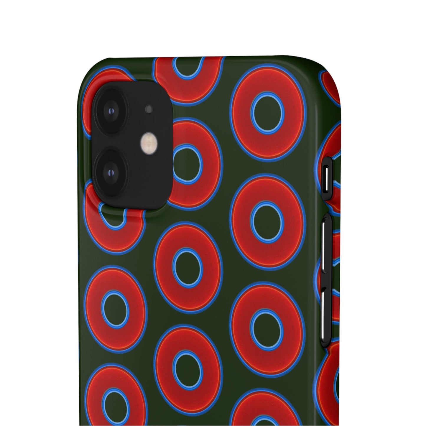 Lumpy Donut Snap Case - red vivid donut print w/deep forest green background
