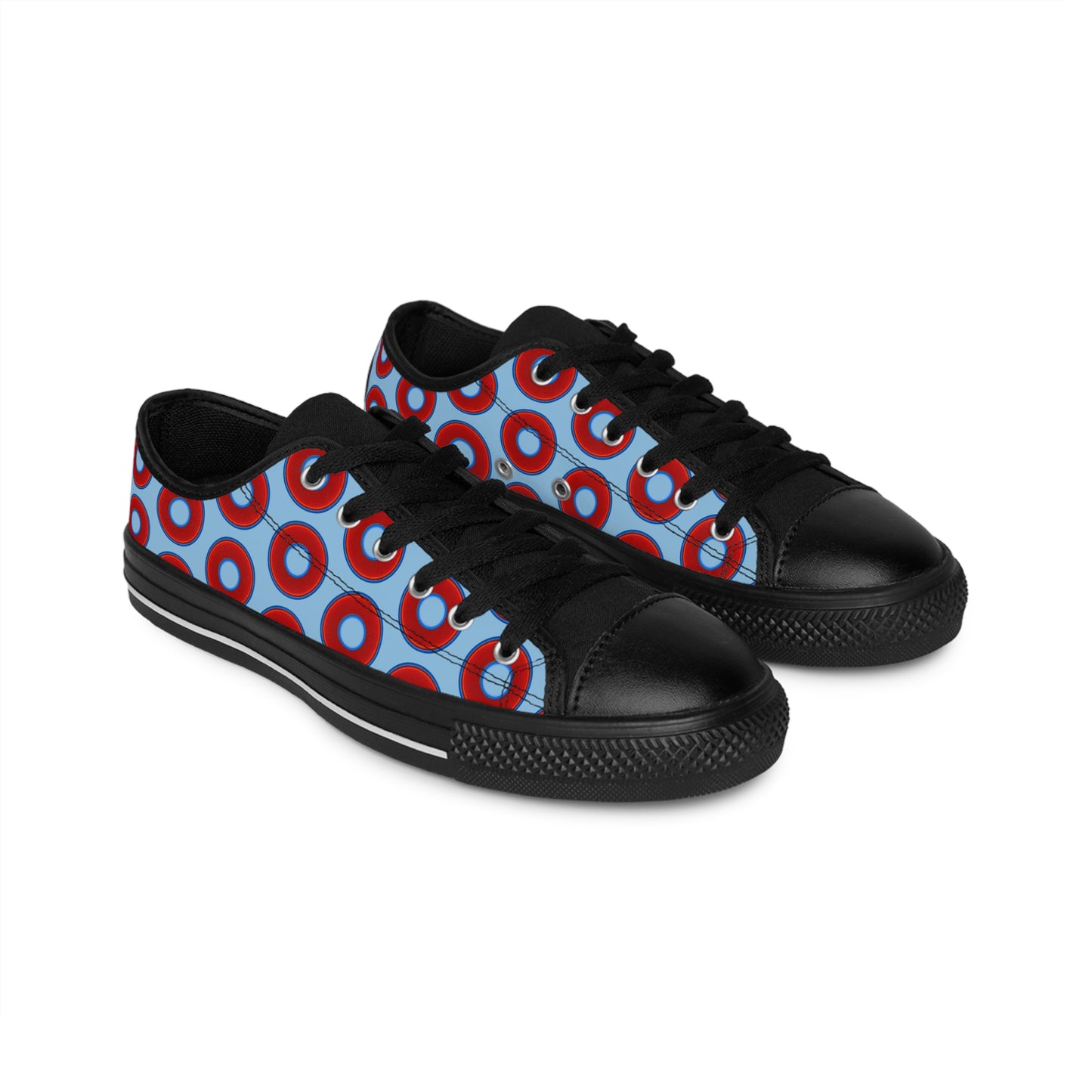 Men's Cushiony Convectors - Low Top - large red vivid donut print w/sky blue background