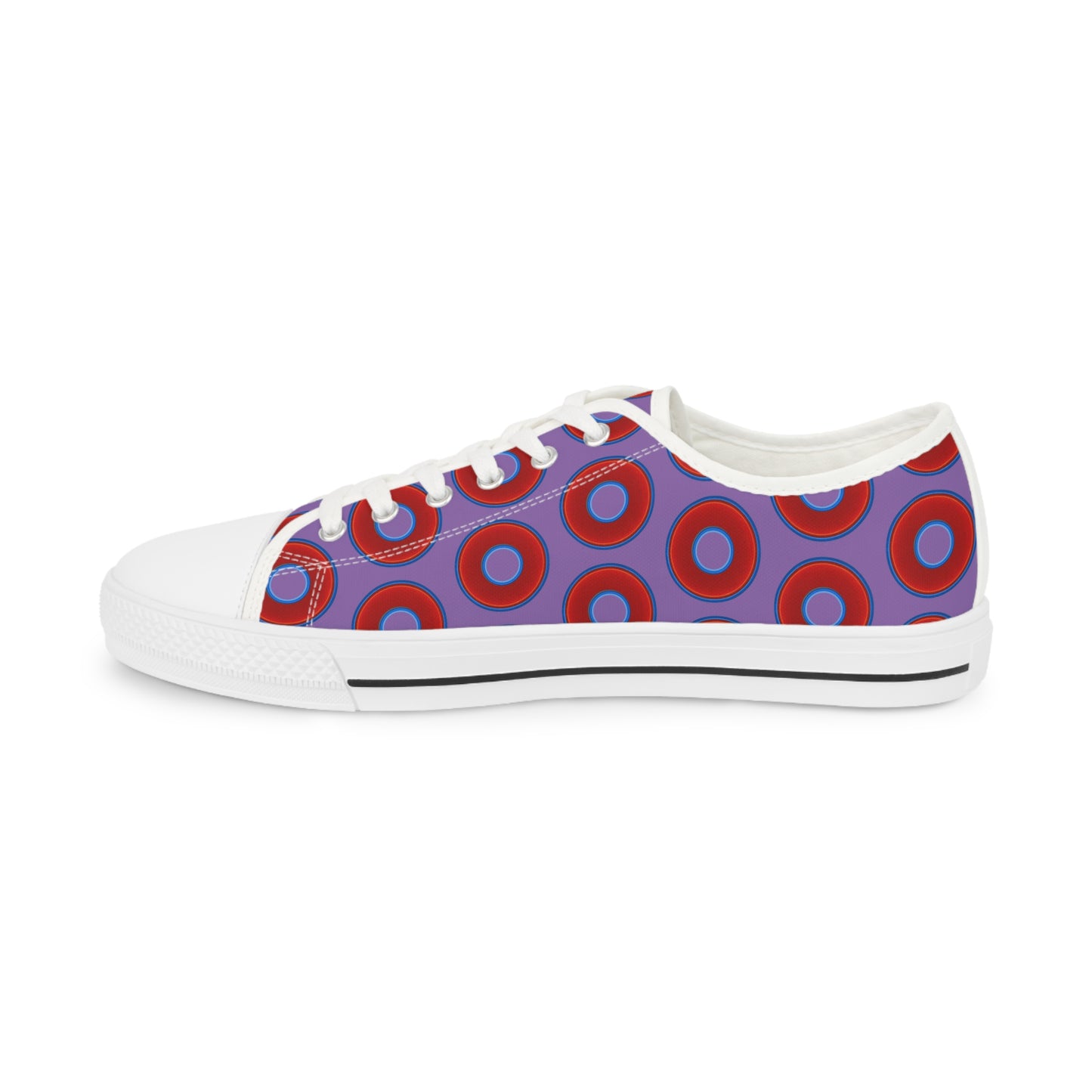 Men's - Low Top Chuck Taylors - large vivid red donut print w/light purple background