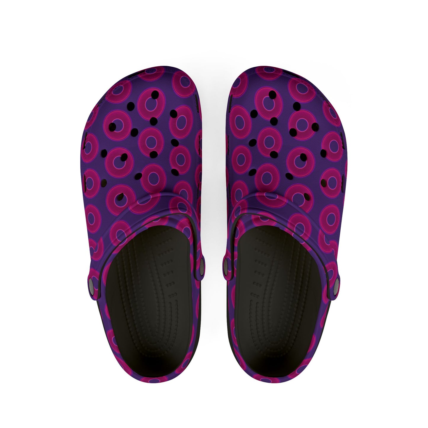 Spatchcocks - donut slip-on shoes - vivid magenta donuts w/dark purple background [unisex]
