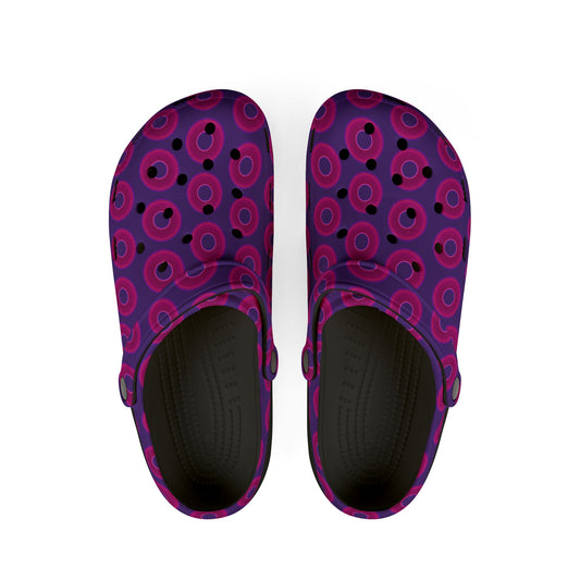 Spatchcocks - donut slip-on shoes - vivid magenta donuts w/dark purple background [unisex]