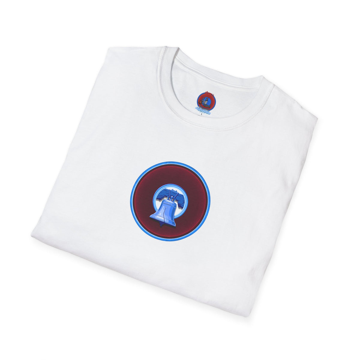 Classic Donut Tee - Unisex Soft-Style - "Brotherly Donuts Jawn" - vivid dark purple-red/light blue donut