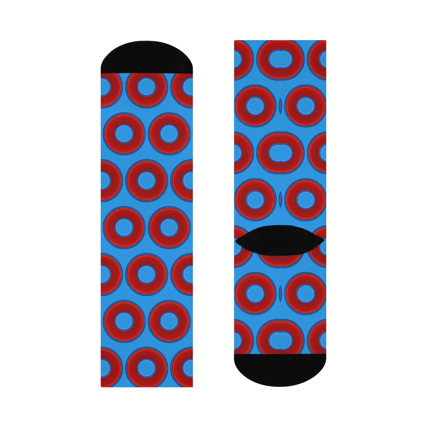 Lumpy Sox - cushioned crew - vivid red donut print w/sky royal blue background