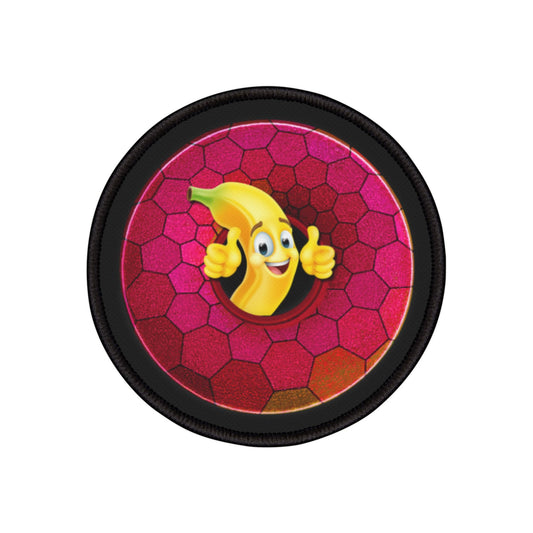Iron-On Donut Patch - "Dis Sheet, it's Bananas" - variant 6 - magenta hexadonut