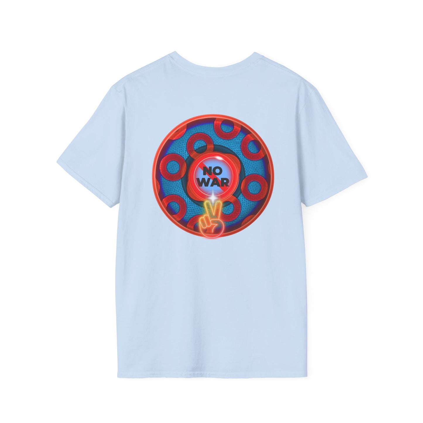 Classic Donut Tee - Unisex Soft-Style - "Peace of My Donut?" - blue/red rustic paradox donut