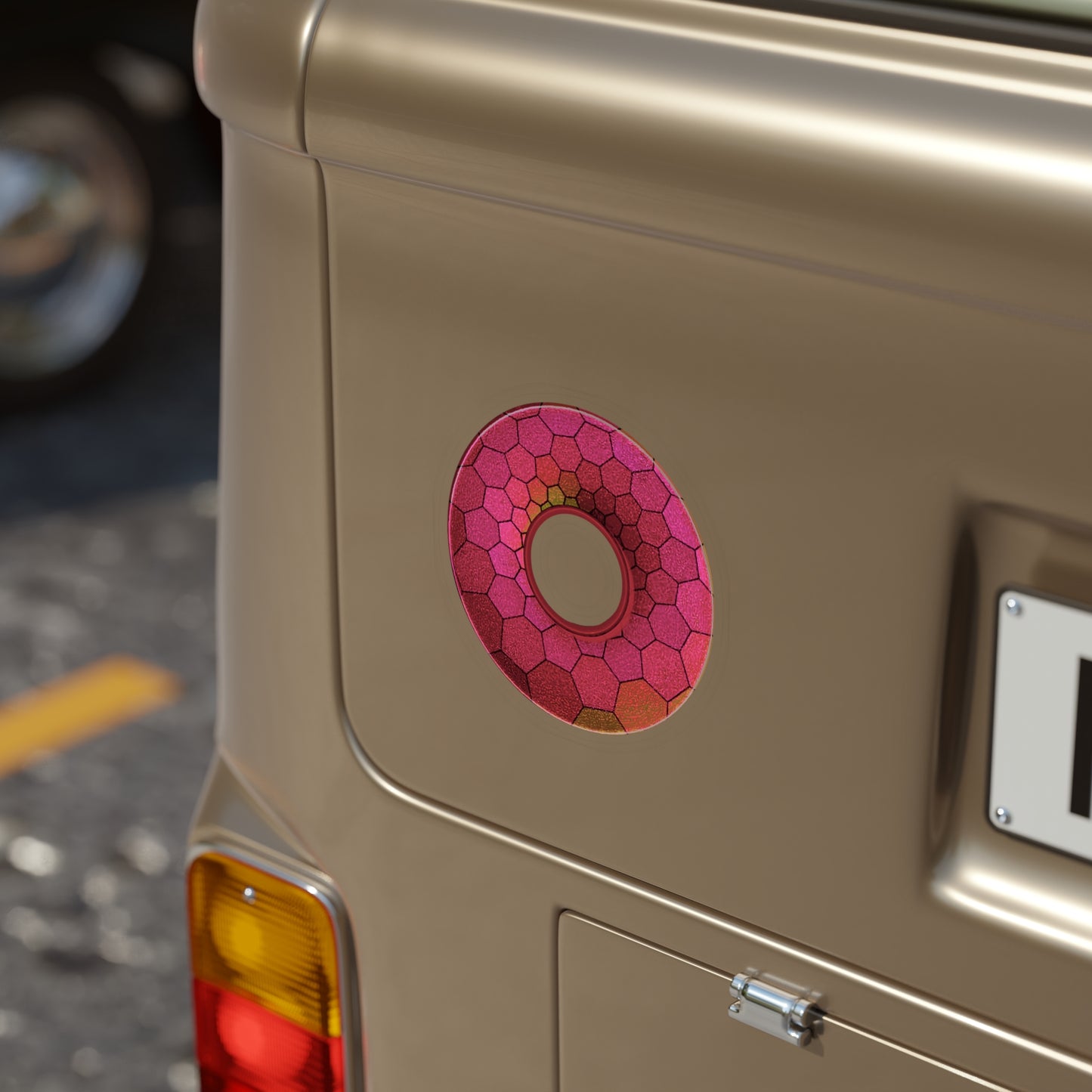 Donut Bumper/Outdoor Sticker - "Introducing the Hexadonut" - series 1.0 - magenta hexadonut w/hole - [Die-Cut] 6"x 6"