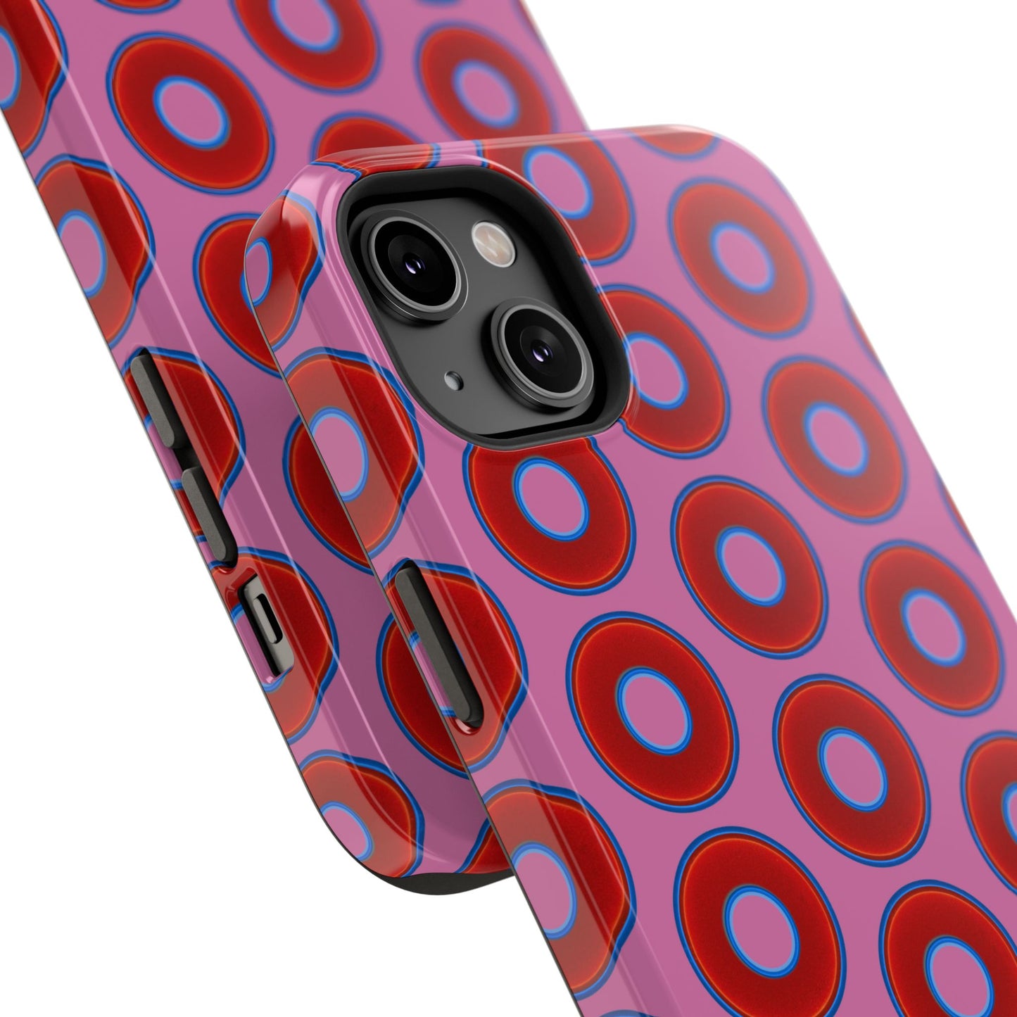 Impact-Resistant Lumpy Donut Case - red vivid donut print w/pink background