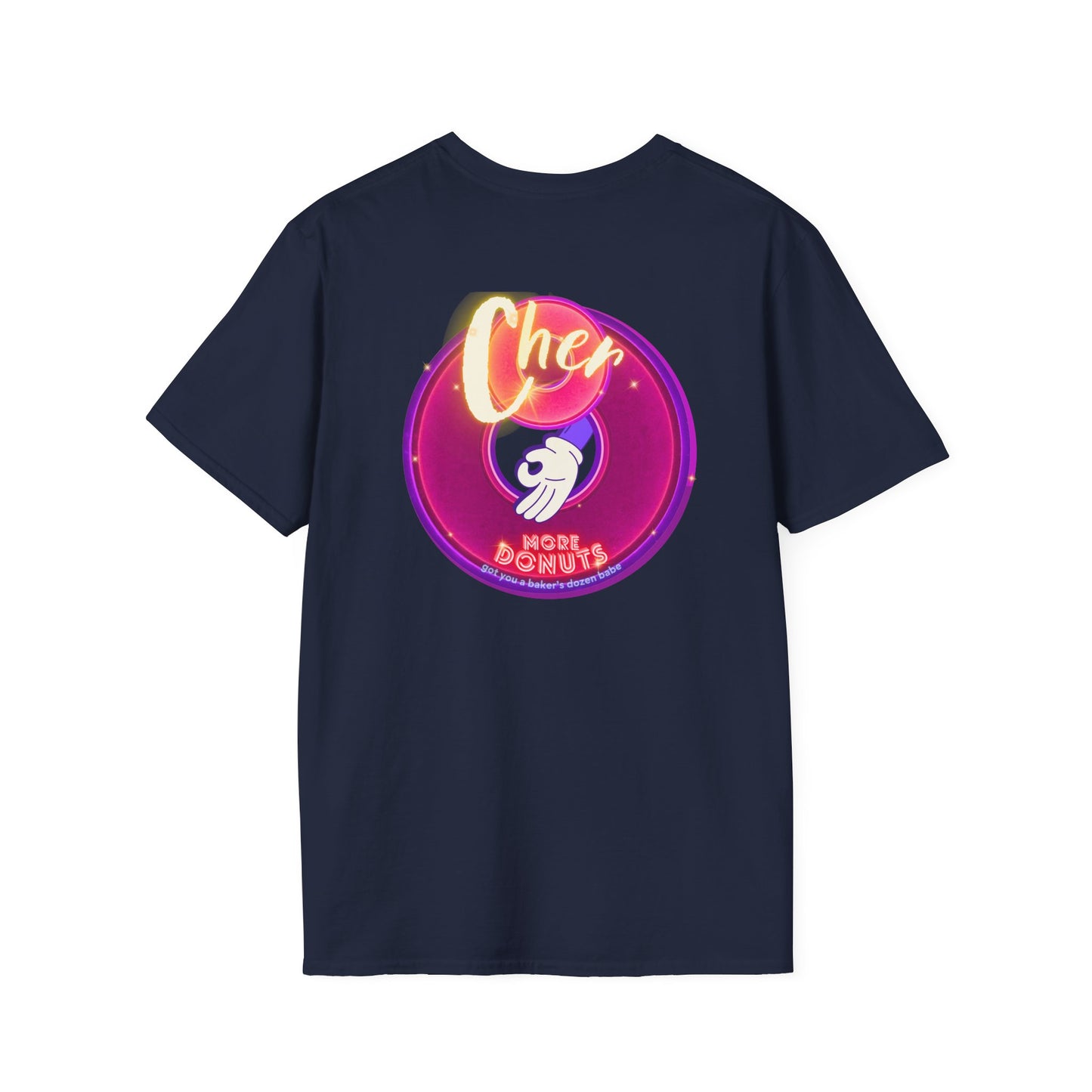 Classic Donut Tee - Unisex Soft-Style - "Cher-ing is Caring" - series 1.0  - variant 1 - magenta donuts [*charitable donut]