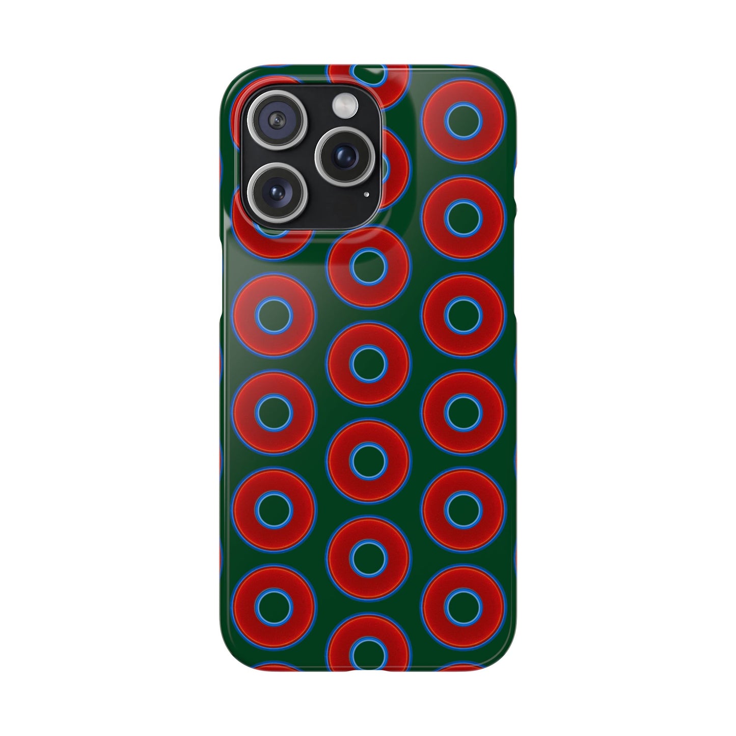 Lumpy Donut Snap Case - red vivid donut print w/deep pond green background