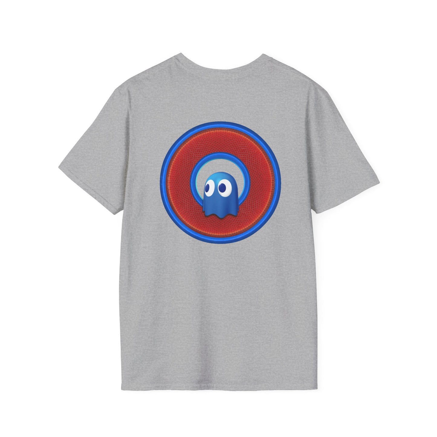 Classic Donut Tee - Unisex Soft-Style - "The Story of the Donut - a Ghostly Good Time" - red/blue rustic donut - variant 1