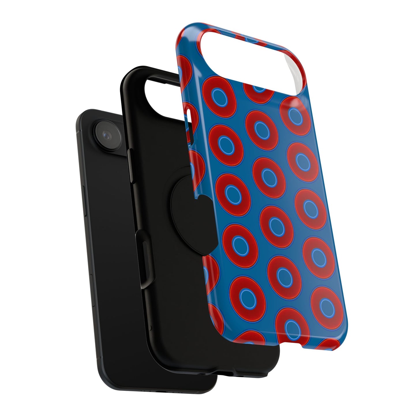 Impact-Resistant Lumpy Donut Case - red vivid donut print w/wavy navy background
