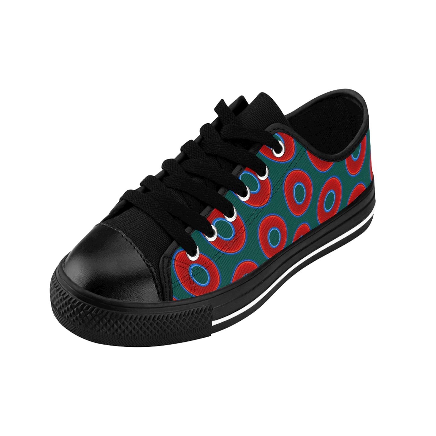 Men's Cushiony Convectors - Low Top - large red vivid donut print w/steel green background