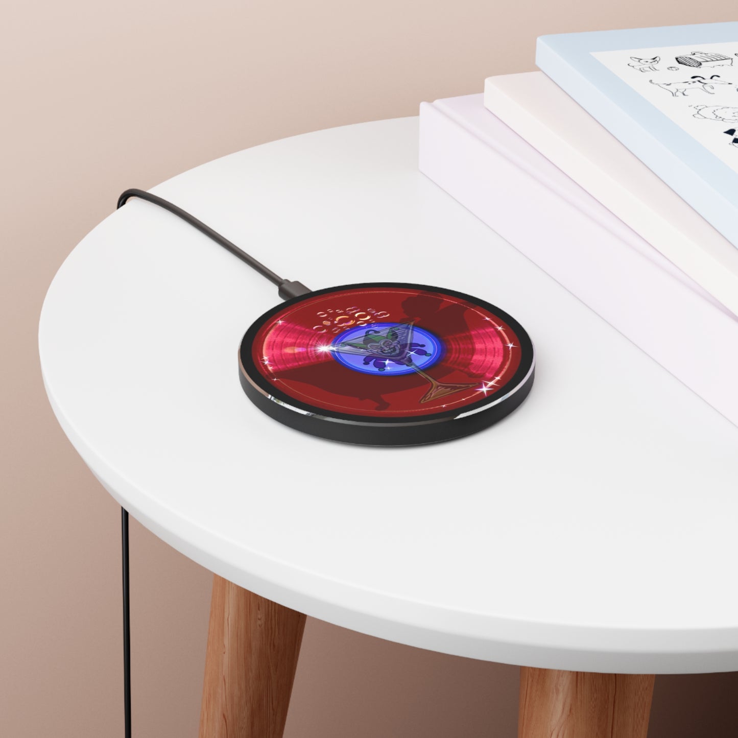 The Flow - Wireless Lumpy Donut Chargers - "The Joker's Personal Wireless Charger" - vivid red donut w/black background - variant 1