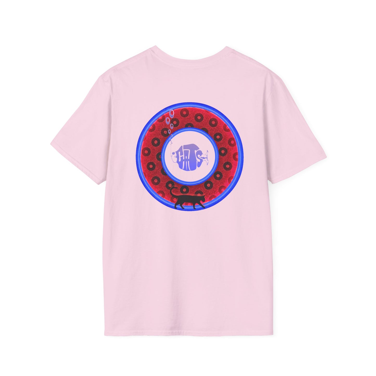 Classic Donut Tee - Unisex Soft-Style - "Cats: The Donut" - paradoxical red/blue widemouthed donut - variant 3