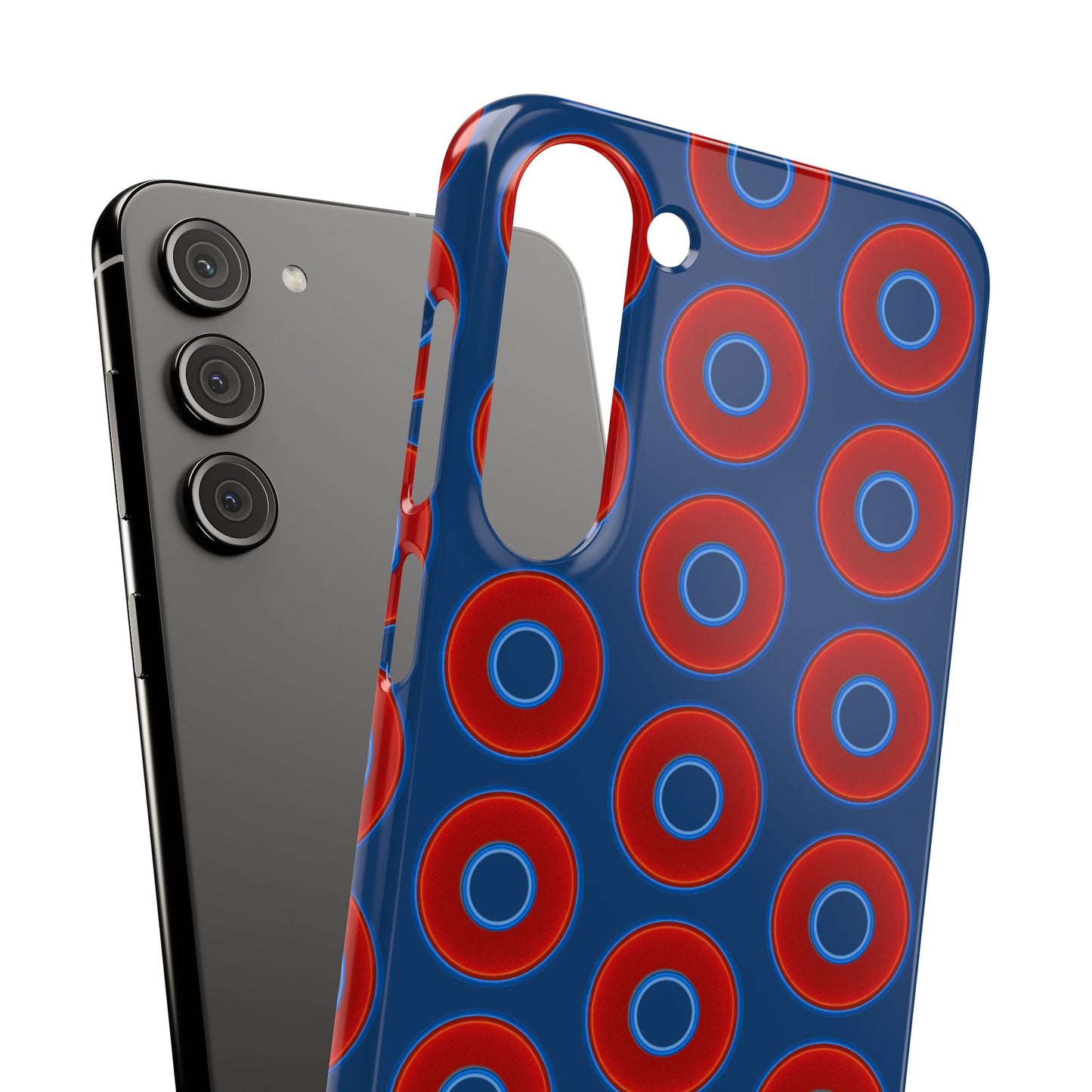 Lumpy Donut Snap Case - red vivid donut print w/Atlantic navy blue background