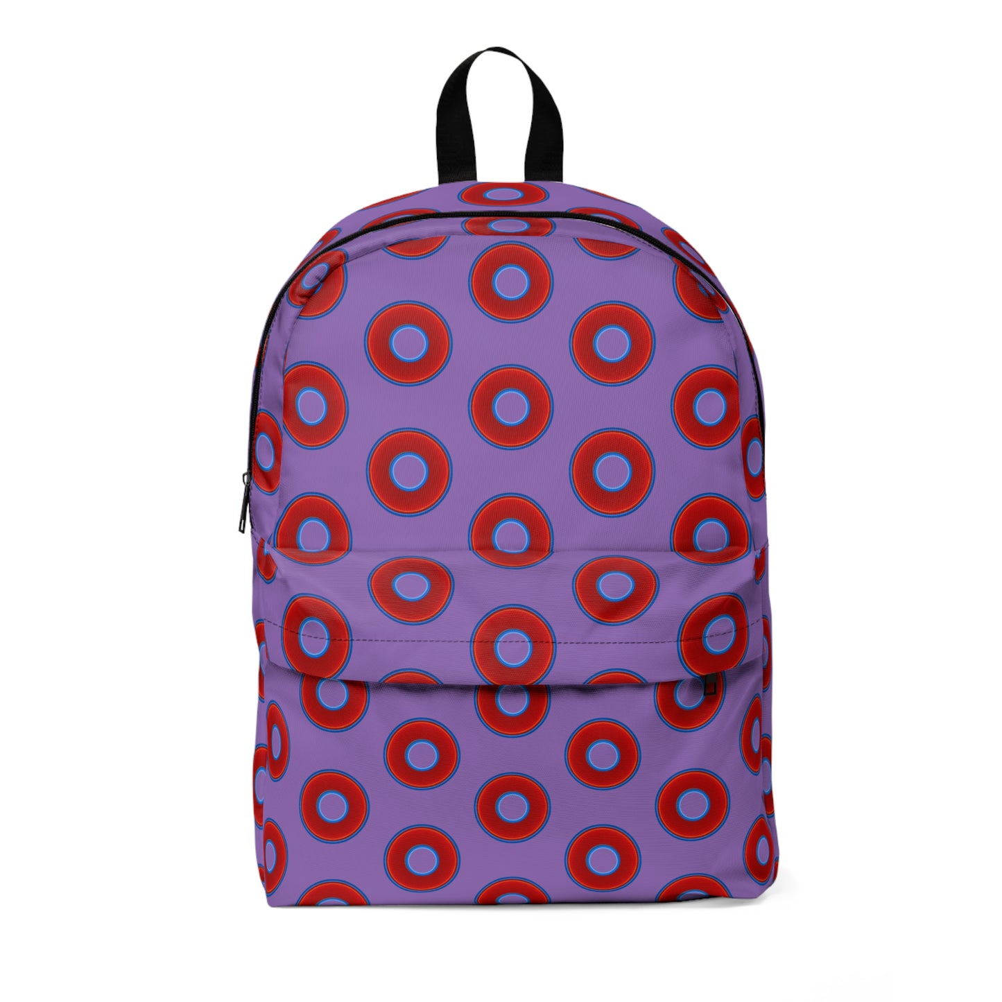 Donut Backpack - red vivid donuts w/light purple background